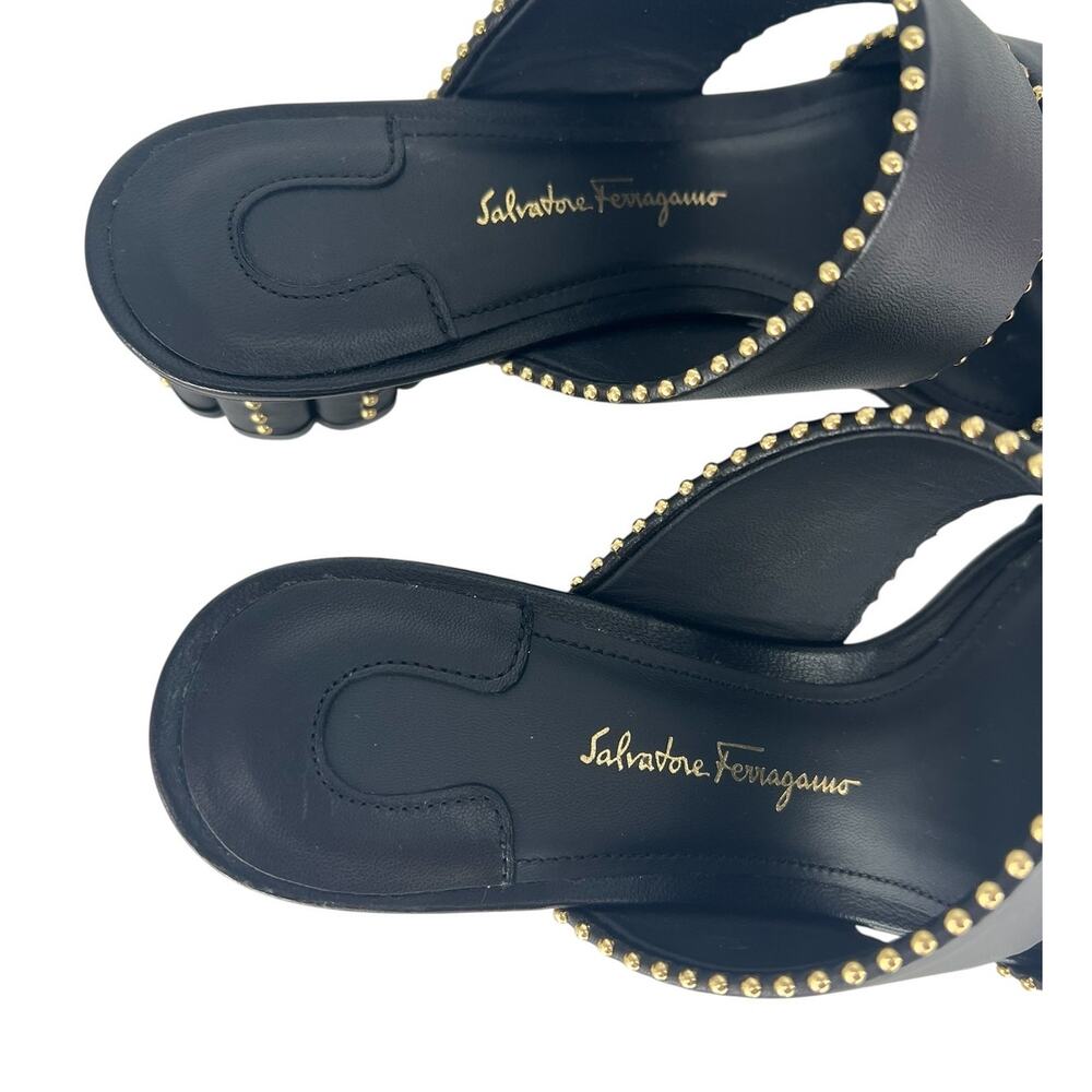 Salvatore Ferragamo Black Belluno Studs Slide Two-Strap Mule - Picture 7 of 14